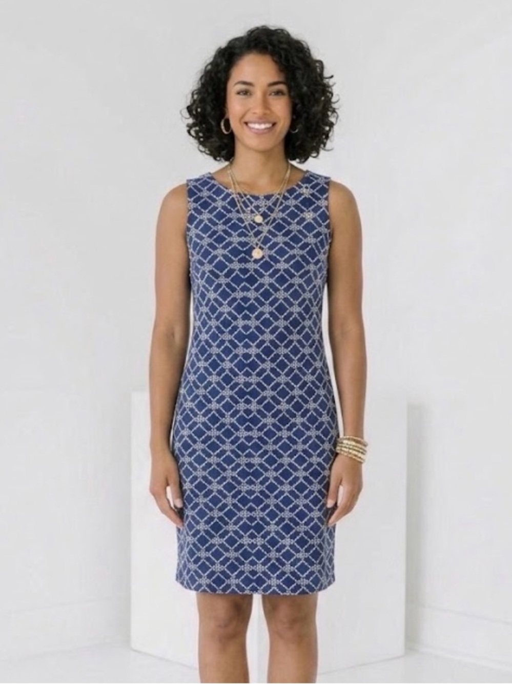 Jude Connally Navy White Rope Print Sleeveless Shift Dress